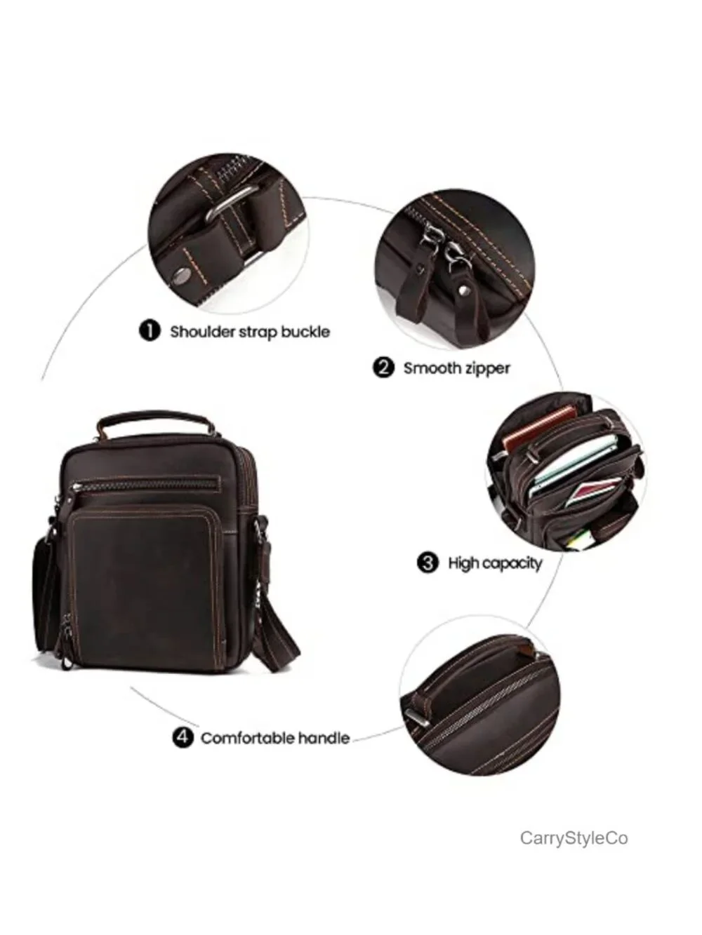 Men's Leather Messenger Bag Top Layer Cowhide Crossbody Shoulder Bag Business